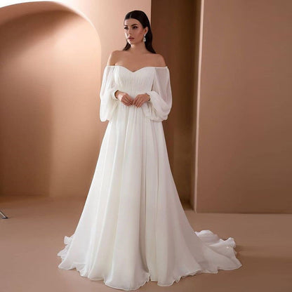 A-Line Maxi Dress with Off-Shoulder Balloon Sleeves
