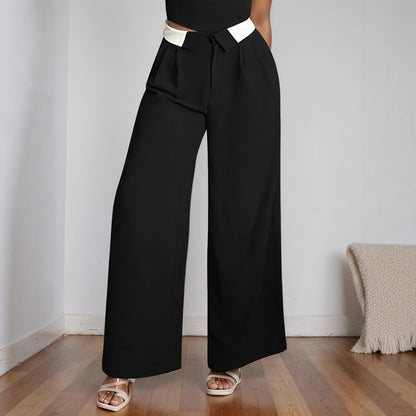 Wide-Leg Trousers with High-Waist and Contrast Detail