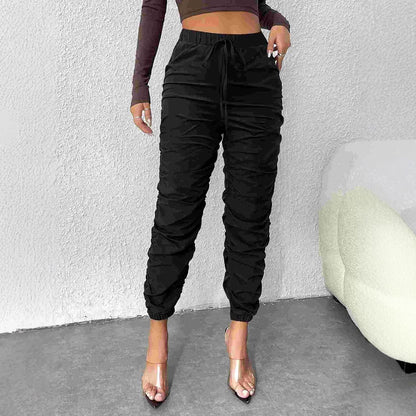 Ruched High-Waist Jogger Pants with Drawstring
