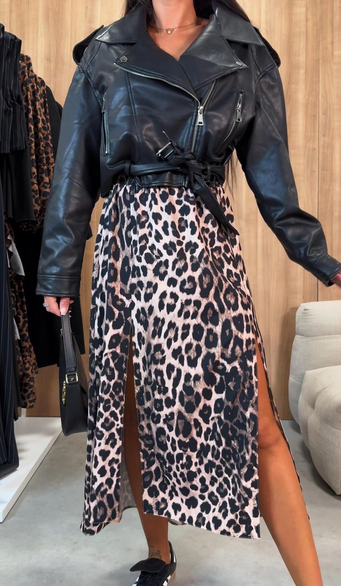 Printed A-Line Long Skirt with High-Waist and Side Split
