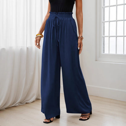Wide-Leg Pants with Drawstring Paperbag Waist
