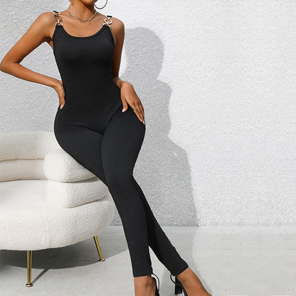 Sleeveless Bodycon Jumpsuit with Chain-Link Straps