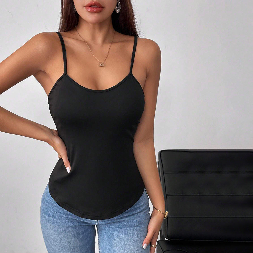 Solid Slim Fit Camisole with Tie-Back Bow and Scoop Neck