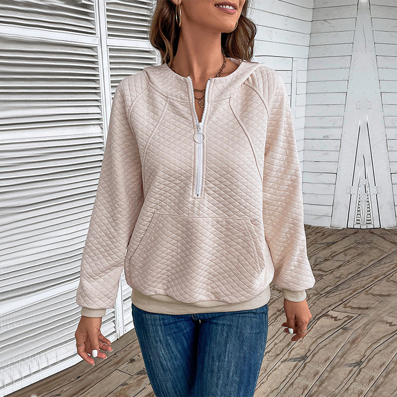 Quilted Half-Zip Hoodie with Kangaroo Pocket