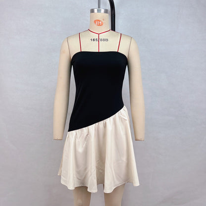 Strapless Color Block Mini Dress with Flared A-Line Skirt