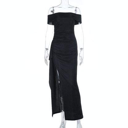 Sparkling Off-the-Shoulder Bodycon Maxi Dress with High Slit