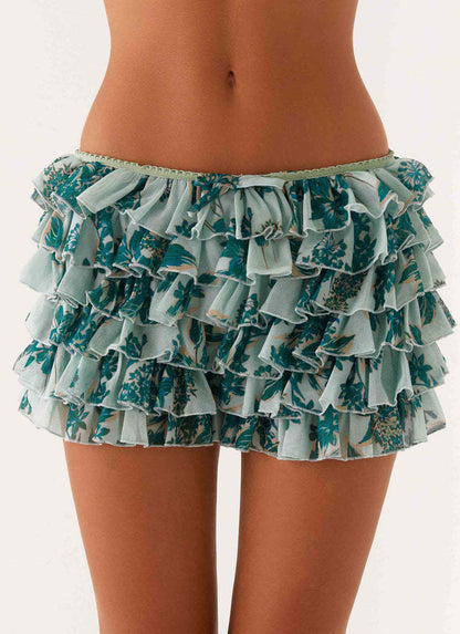 Low-Rise Tiered Ruffle Skort in Floral Print