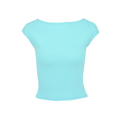 Slim Fit Short Sleeve Crop Top with Half Turtleneck