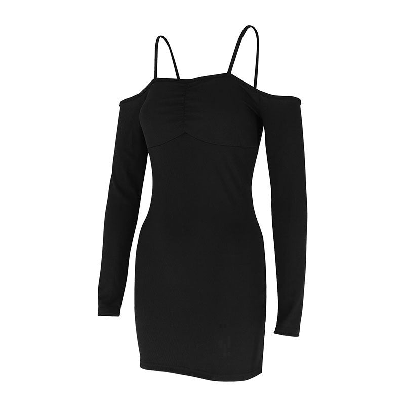 Bodycon Mini Dress with Off-Shoulder Long Sleeves and Ruched Bust