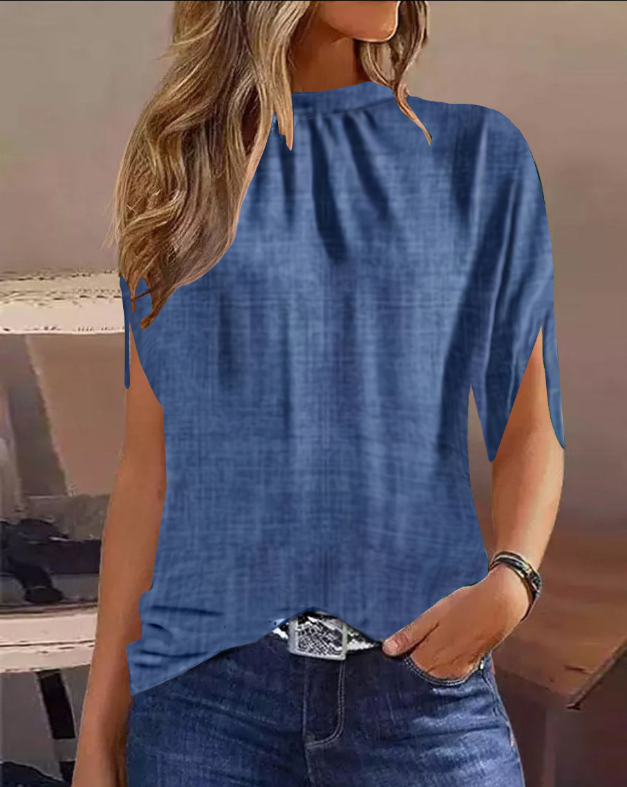 Abstract Print Top with Crewneck and Half Sleeves