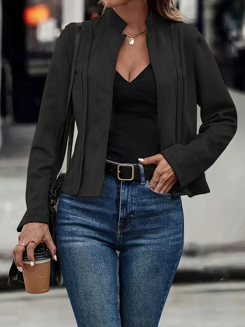 Fitted Jacket with Stand Collar and Pintuck Detail