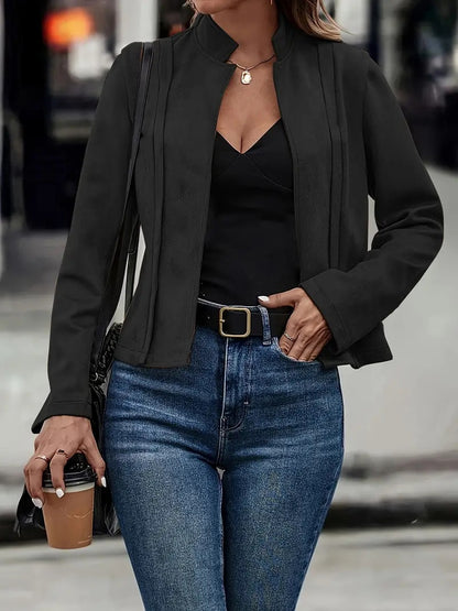 Fitted Jacket with Stand Collar and Pintuck Detail