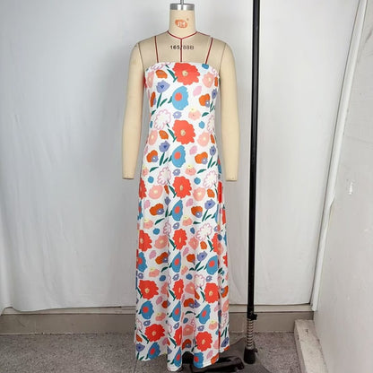 Floral Print Strapless Maxi Dress with High Waist