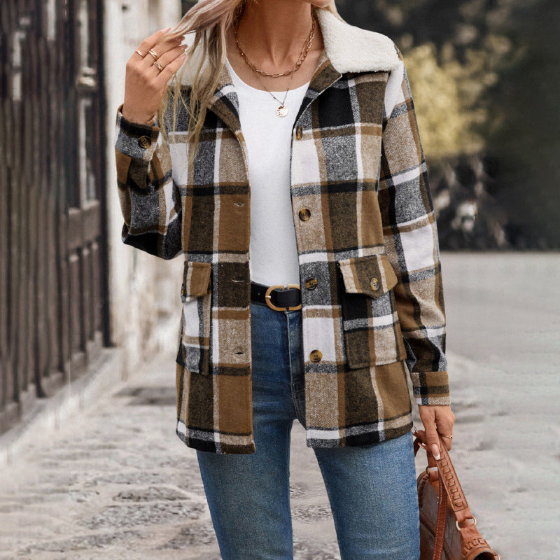 Brushed Plaid Shacket with Sherpa Collar