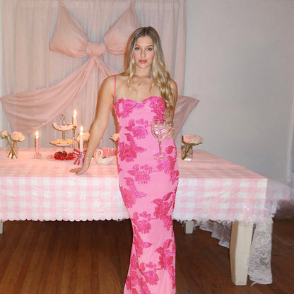 Sling Sleeveless Floral Slip Dress Long High Waist Skirt