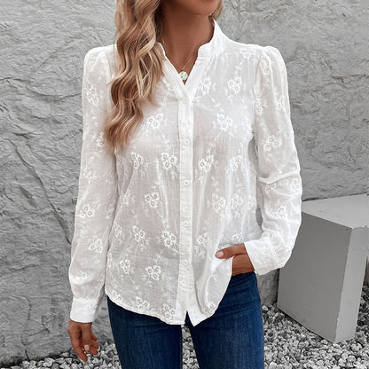 Sheer Embroidered Blouse with Puff Sleeves