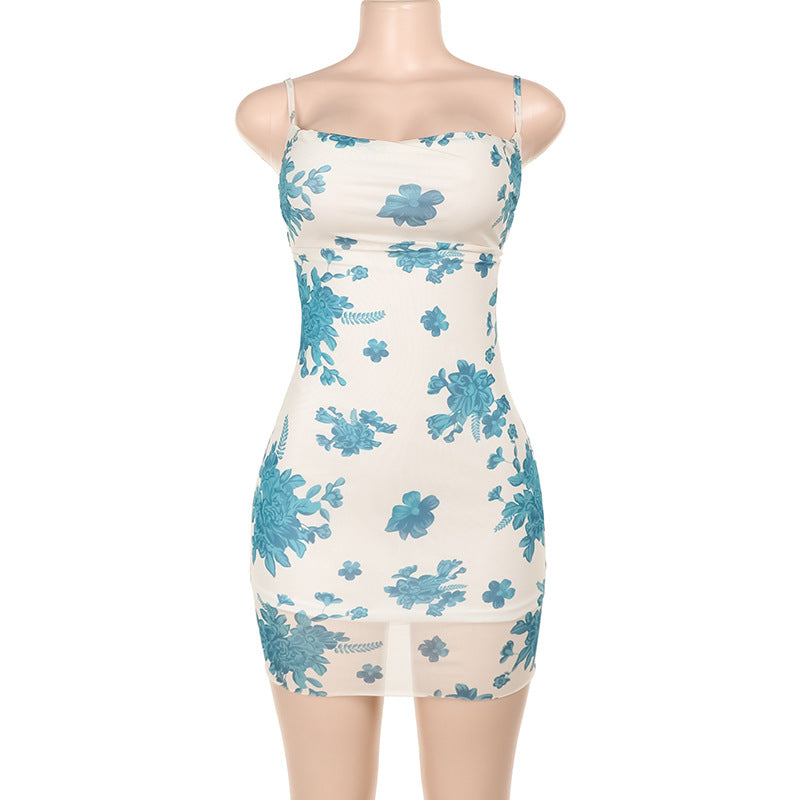 Floral Print Bodycon Mini Dress with Cowl Neck