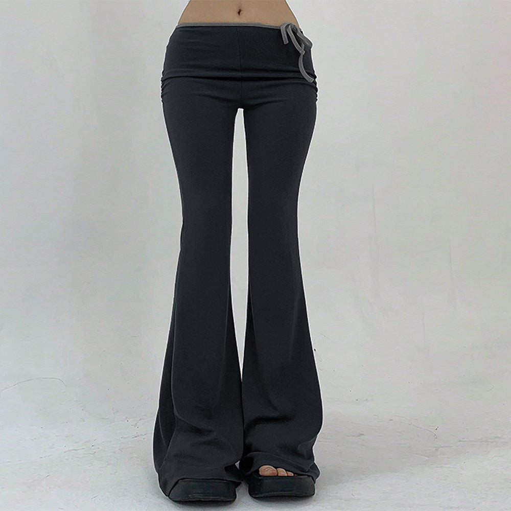 High-Waist Flared Trousers with Side Tie Detail