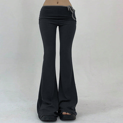 High-Waist Flared Trousers with Side Tie Detail