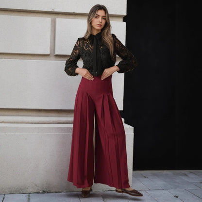 Wide-Leg Pants with High-Waist and Pleated Detail