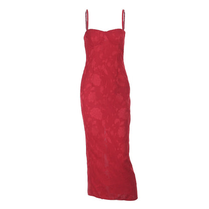 Bodycon Maxi Dress in Floral Jacquard with Spaghetti Straps