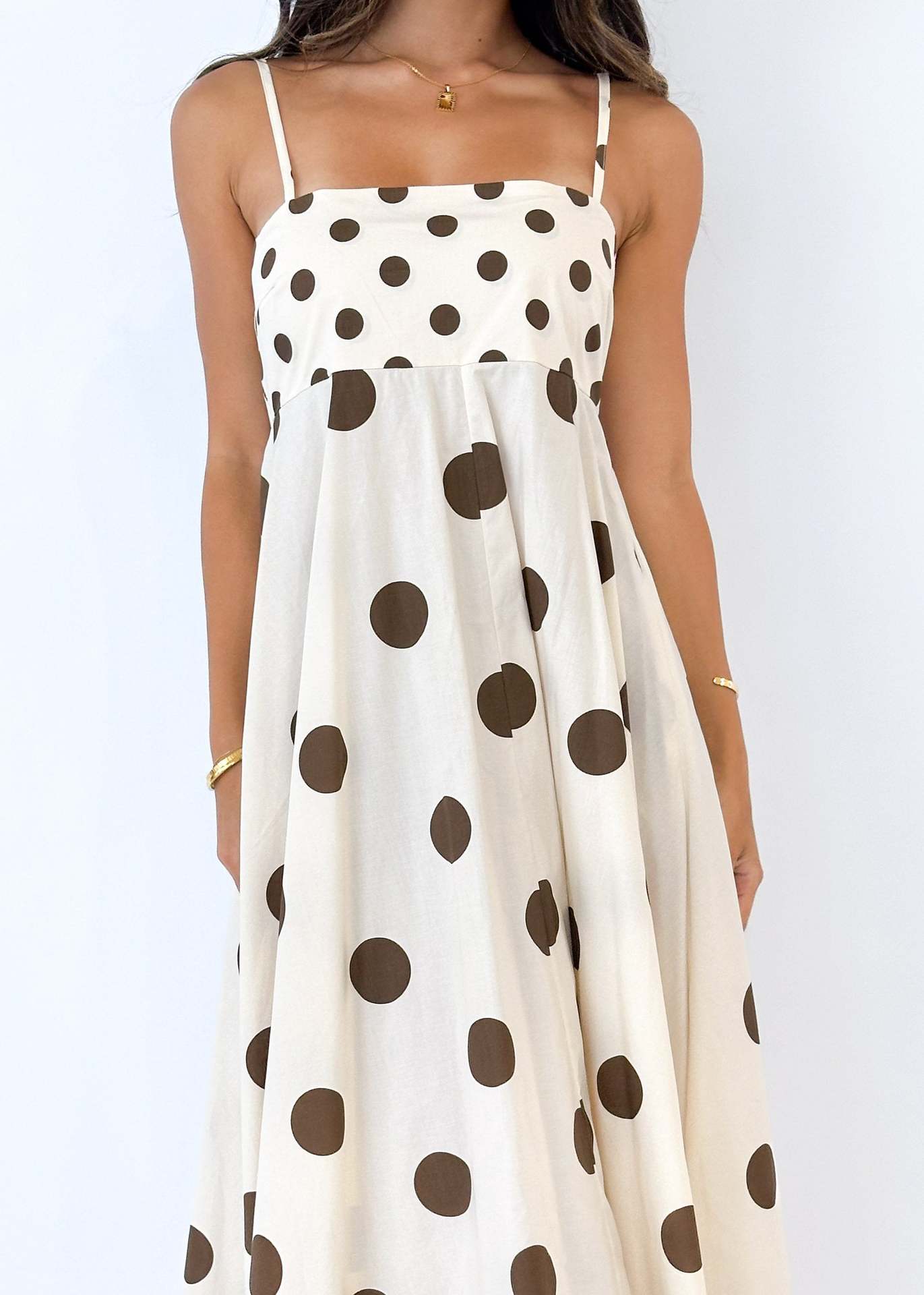 A-Line Maxi Dress with Abstract Print and Spaghetti Straps