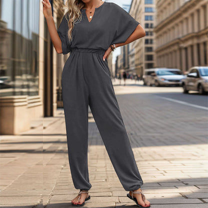 Loose Jumpsuit with Bat Sleeves and Elasticated Waist