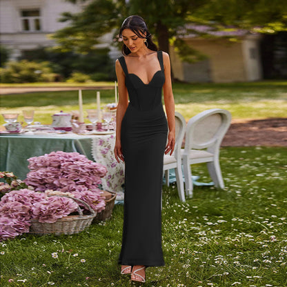 Bodycon Maxi Dress with Corset Bodice and V-Neck