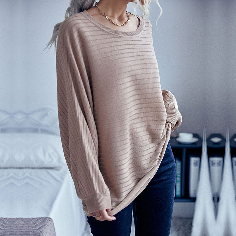 Oversized Ribbed Pullover with Batwing Sleeves