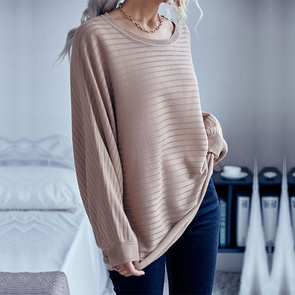 Oversized Ribbed Pullover with Batwing Sleeves