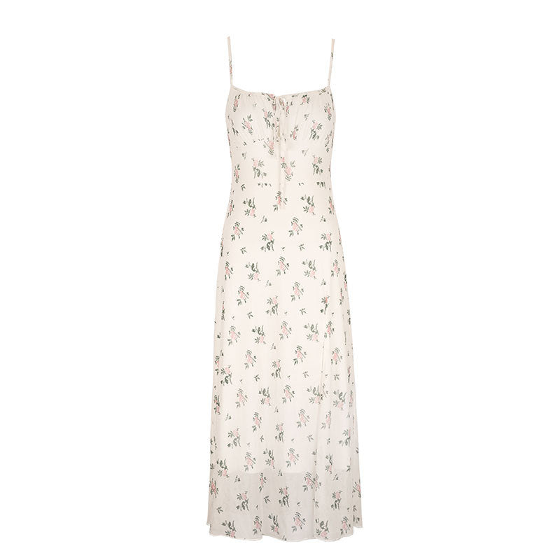 Floral Print Slip Midi Dress with Tie-Front and Slit