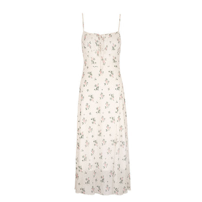 Floral Print Slip Midi Dress with Tie-Front and Slit