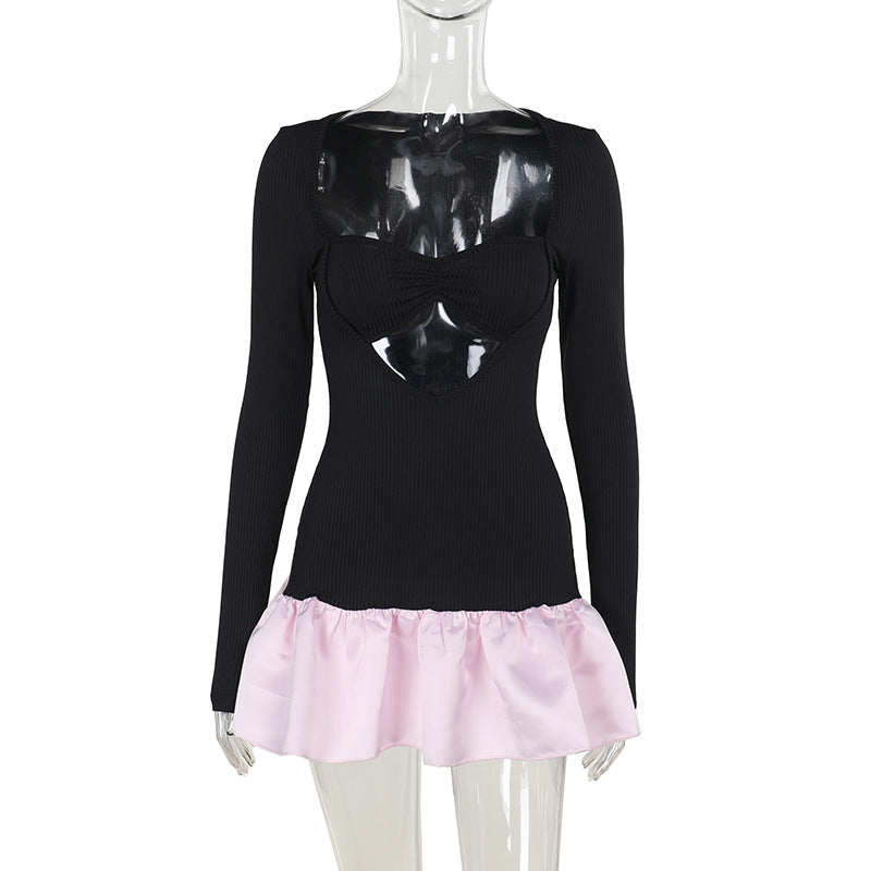 Bodycon Mini Dress with Cutout Detail and Contrast Ruffle Hem