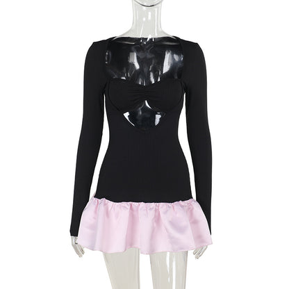 Bodycon Mini Dress with Cutout Detail and Contrast Ruffle Hem