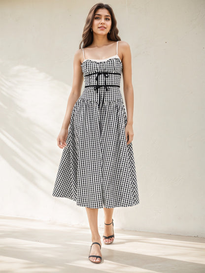 Slip Gingham Midi Dress with Tie Waist