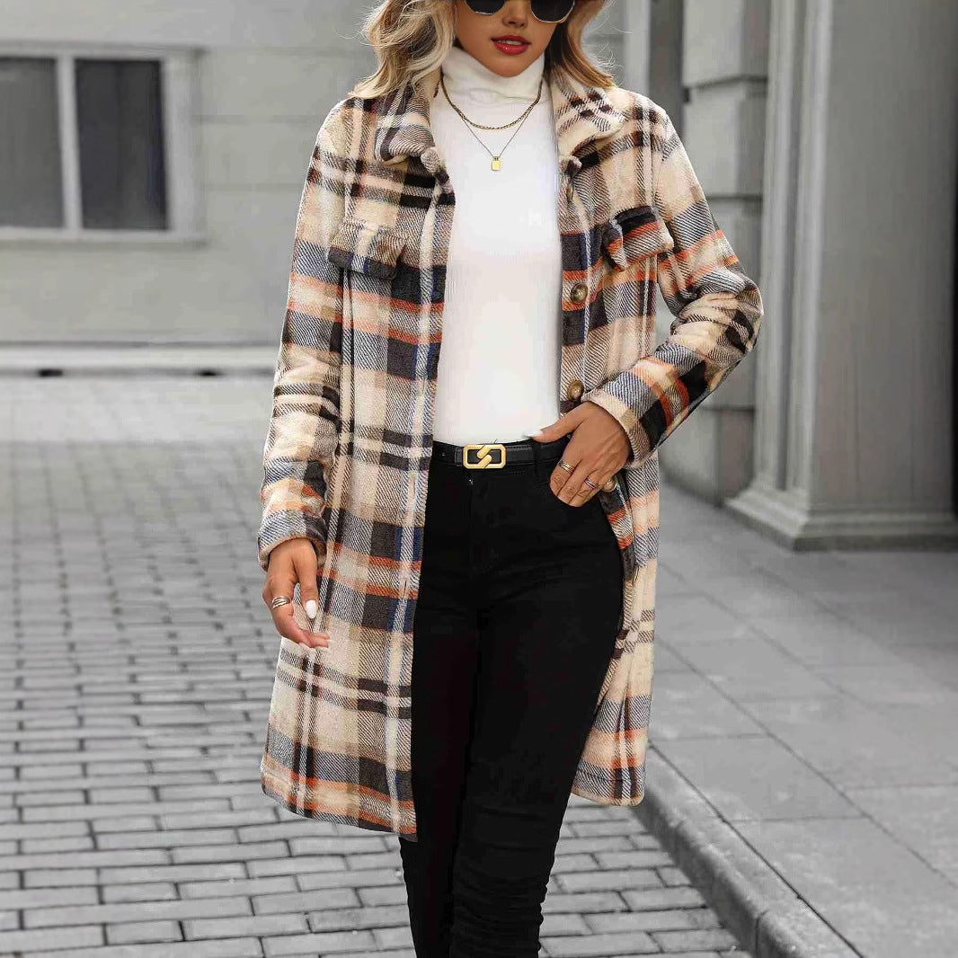Plaid Longline Flannel Shacket with Lapel Collar