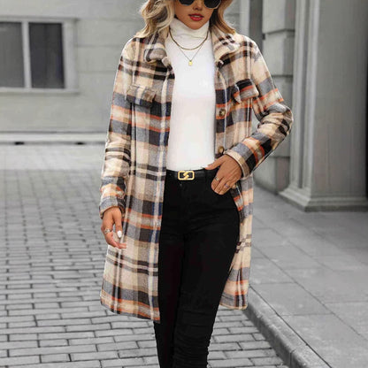 Plaid Longline Flannel Shacket with Lapel Collar