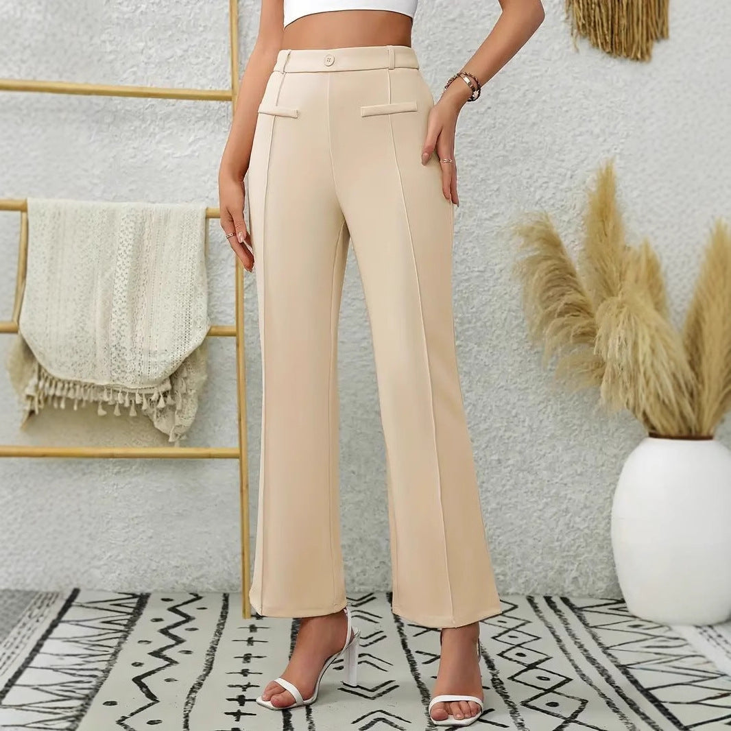 Bootcut Trousers with High Waist and Front Welt Pockets
