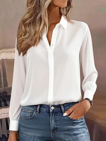 Solid Button-Down Shirt with Long Sleeves