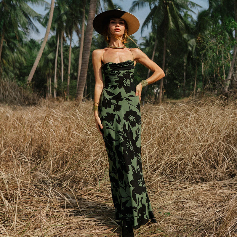Printed Backless Sling Dress Sexy Summer