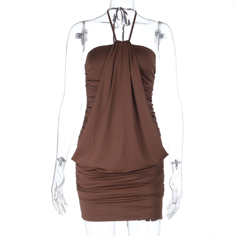 Ruched Bodycon Mini Dress with Draped Halter Neck