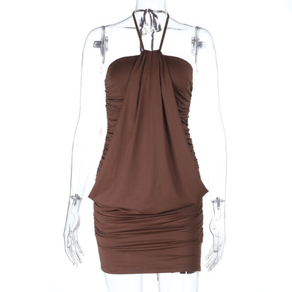 Ruched Bodycon Mini Dress with Draped Halter Neck