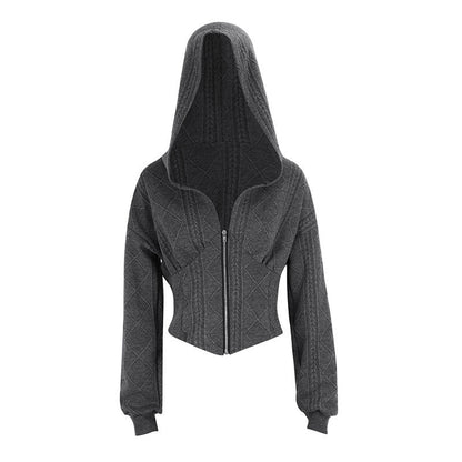 Diamond Knit Hooded Cardigan with Cinched Waist