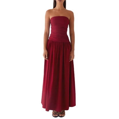 Strapless Ruched Maxi Dress with Dropped Waist