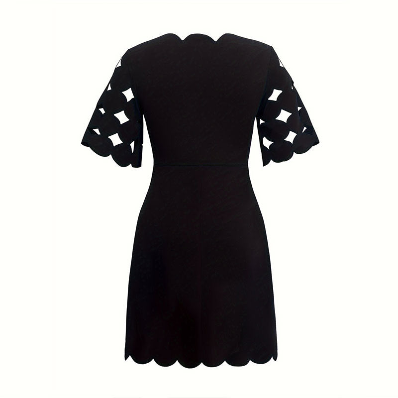 A-Line Dress with Scalloped Neckline and Cut-Out Sleeves
