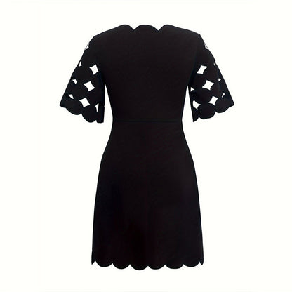 A-Line Dress with Scalloped Neckline and Cut-Out Sleeves