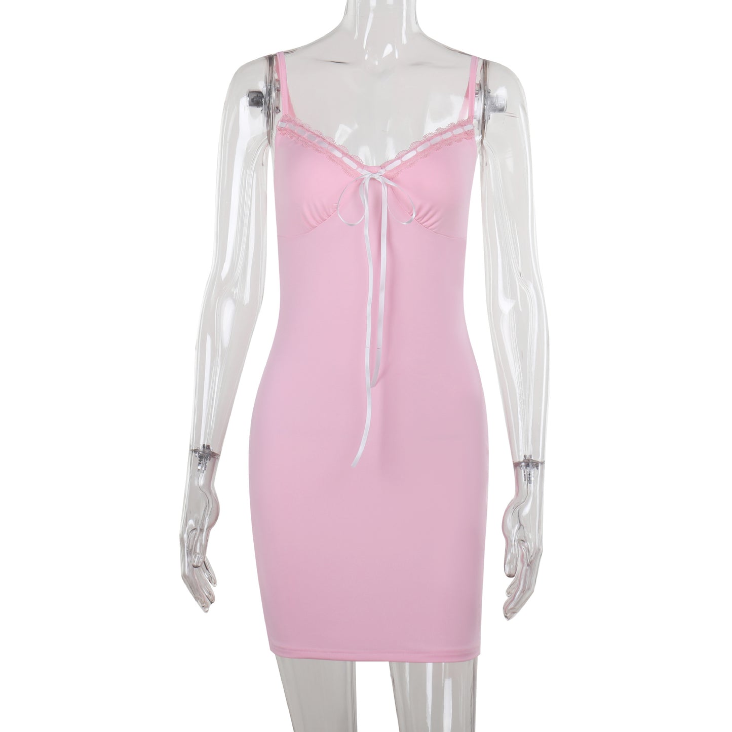 Bodycon Mini Dress with Lace Trim and Drawstring Detail