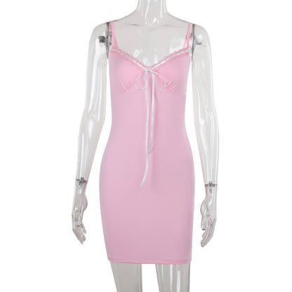 Bodycon Mini Dress with Lace Trim and Drawstring Detail