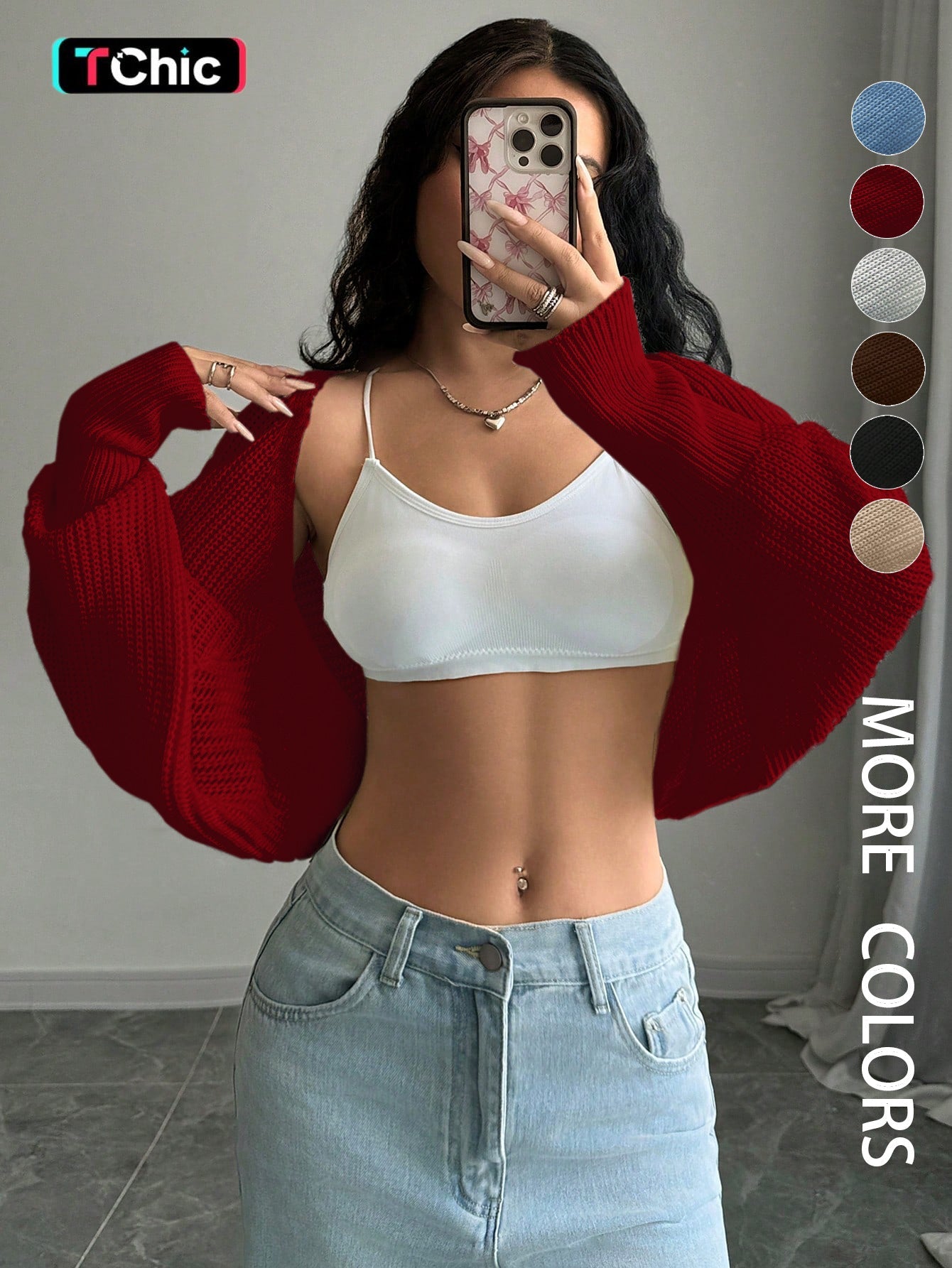 Loose-Fit Knit Shrug Cardigan with Long Sleeves