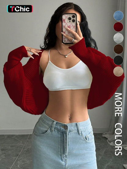 Loose-Fit Knit Shrug Cardigan with Long Sleeves